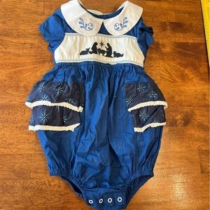 Darling Mae RicRac Ruffles Nativity Blue Ruffle bubble size 3T
